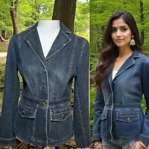 Ann Taylor Loft Soft Denim Jacket Women's Size 6P Notch Collar Pockets Stretch